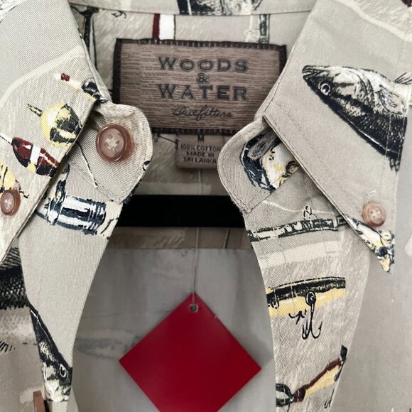 Woods & Water Outfitters Fishing Themed Button Up Long Sleeve Shirt NEW M - Picture 3 of 8